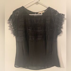 Black Sheer Blouse with Lace, Size S. 7 for all Mankind